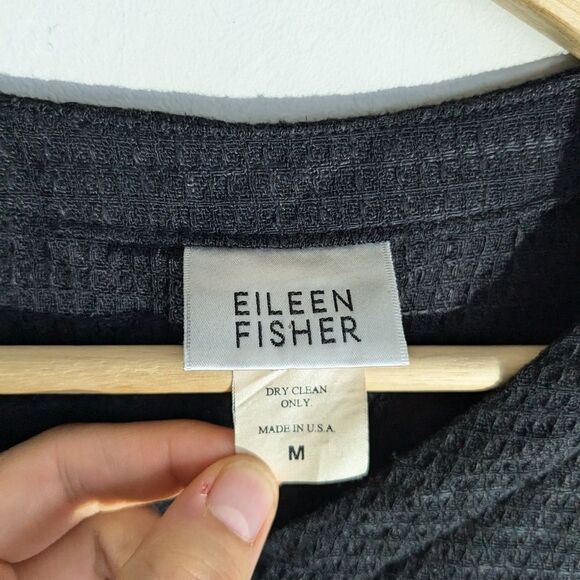 Eileen Fisher Black Linen Button Front Lagenlook Cardigan Women's Size XS - Picture 4 of 5